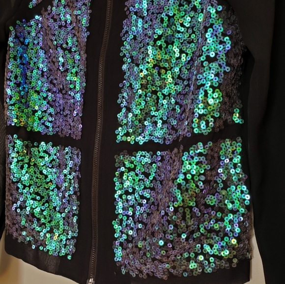 BCBG Mermaid Sequin Sheer Zip Front Bomber Jacket - Picture 8 of 9
